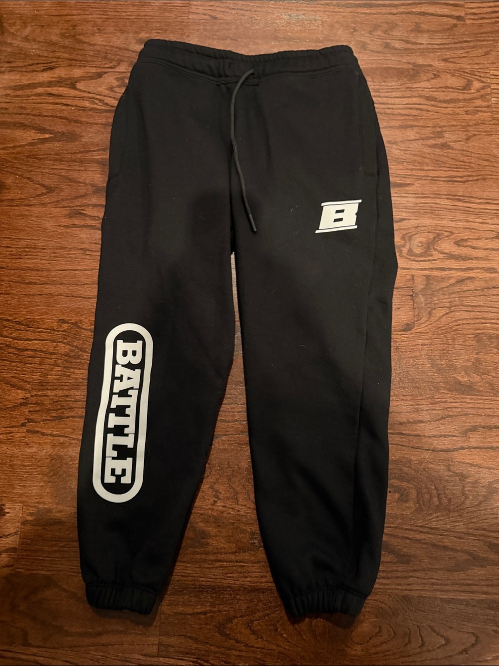 Kids Black Jogger Sweatpants with White 'Battle' Logo never worn